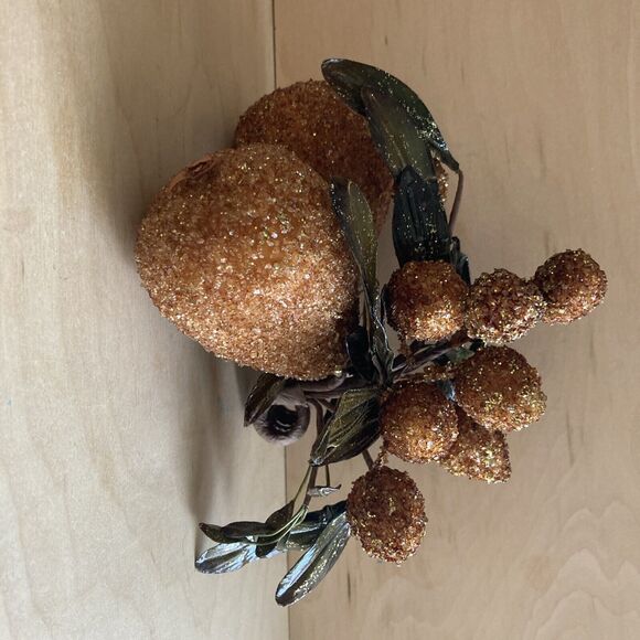 Christmas Ornament Bronze Gold Sparkly Pear Sparkles Beads Fruit Cluster - Picture 3 of 10